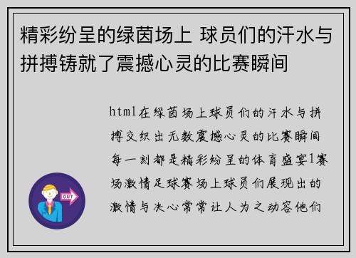 精彩纷呈的绿茵场上 球员们的汗水与拼搏铸就了震撼心灵的比赛瞬间