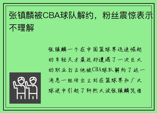 张镇麟被CBA球队解约，粉丝震惊表示不理解
