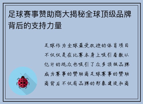 足球赛事赞助商大揭秘全球顶级品牌背后的支持力量