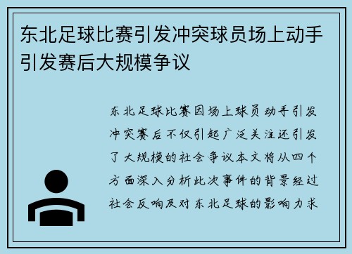 东北足球比赛引发冲突球员场上动手引发赛后大规模争议