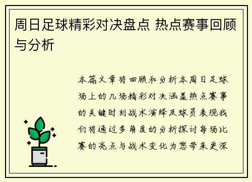 周日足球精彩对决盘点 热点赛事回顾与分析